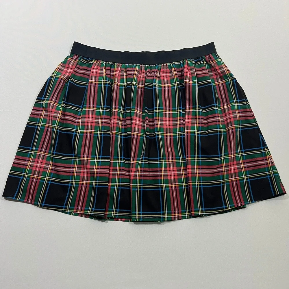 J.Crew Plaid Schoolgirl Mini Skirt Tartan Elastic Waist Academia Women's Size 14